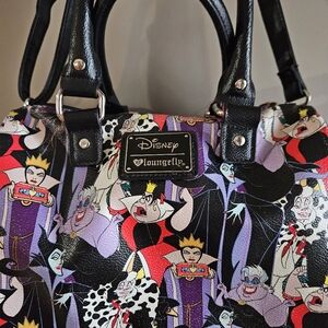Loungefly Black Disney Villains Satchel with Red & Purple Accents
